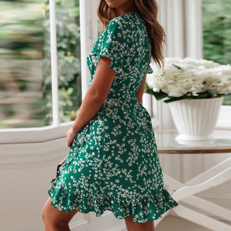 Floral V-Neck Tie Dress