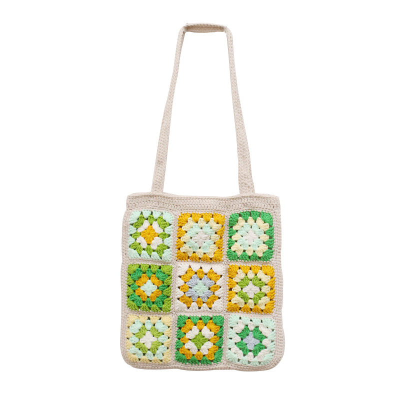 Checkered Knit Shoulder Bag