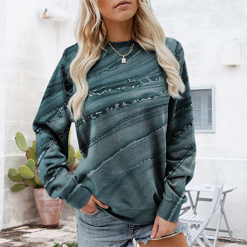 Geometric Loose Print Long Sleeve Crew Neck Sweatshirt