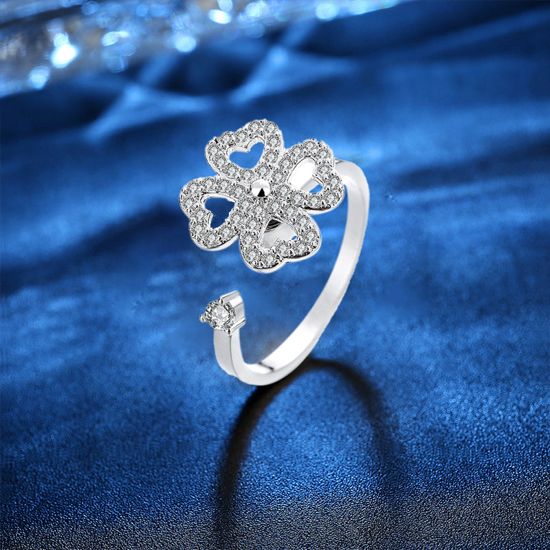 Four Leaf Heart Shape Adjustable Rotating Ring