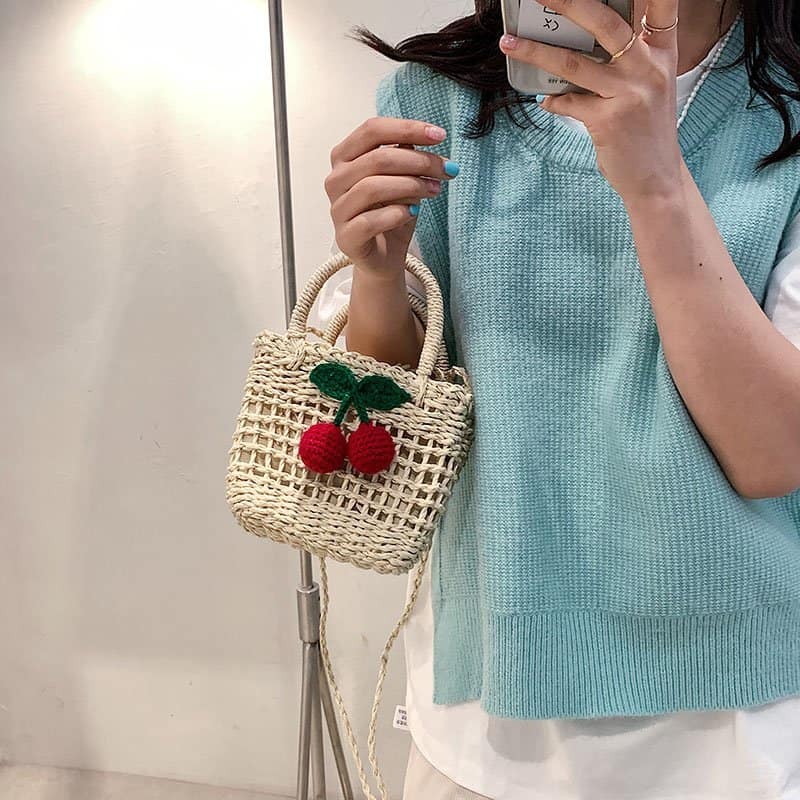Cherry Decor Beach Straw Bag