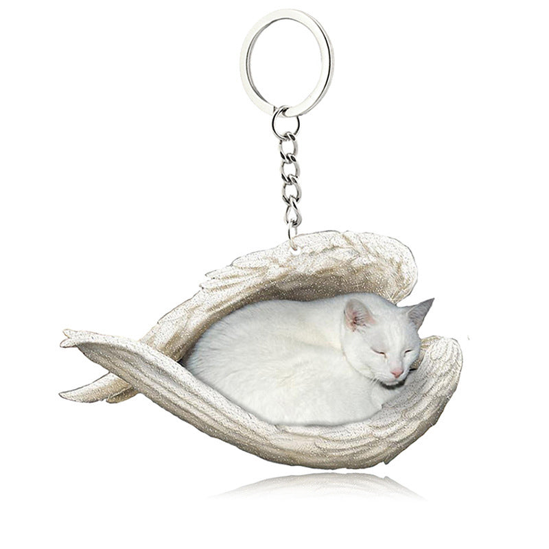 Acrylic Cat Angel Keychain