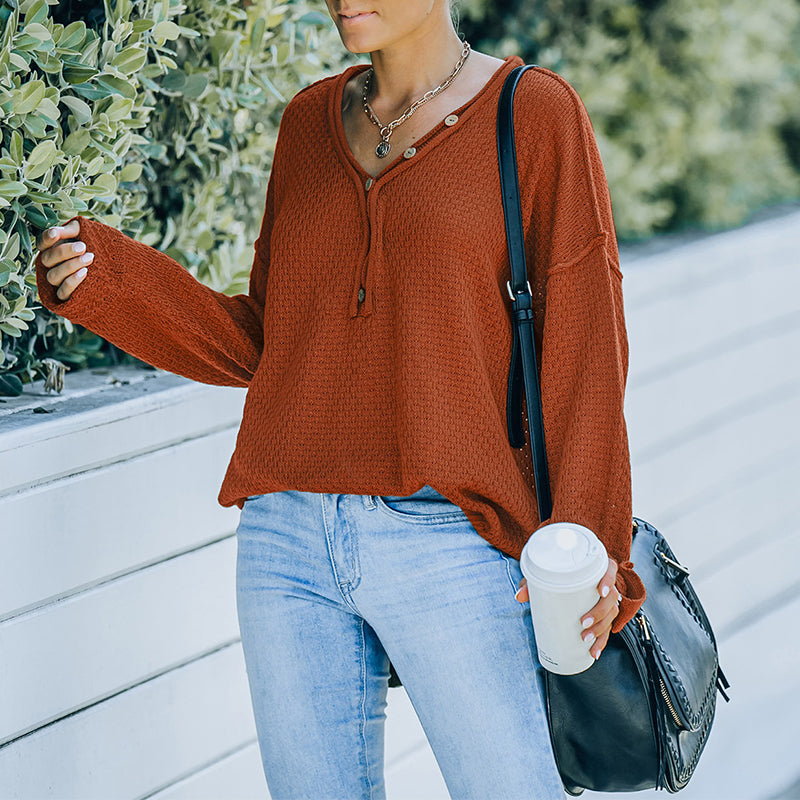 V-neck Loose Long-sleeve Sweater