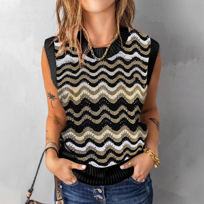 Wavy Striped Knitted Vest Sweater