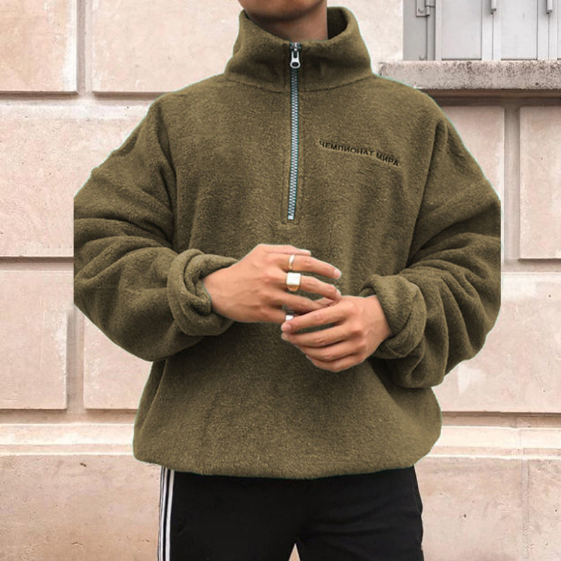 Zipped Stand-up Collar Sweatshirt