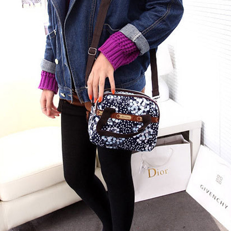 NYLON SHOULDER BAG WITH FLORAL PRINT