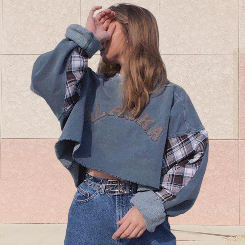 Fleece Pullover Round Neck Short Loose Women's Sweatshirt