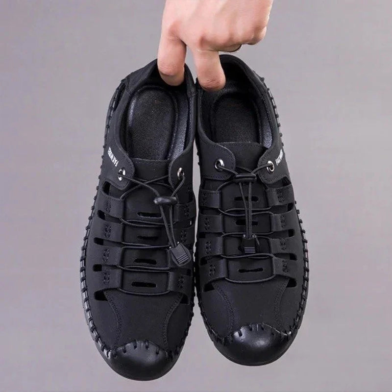 Aviator Wrapped Toe Hollow Leather Sandals