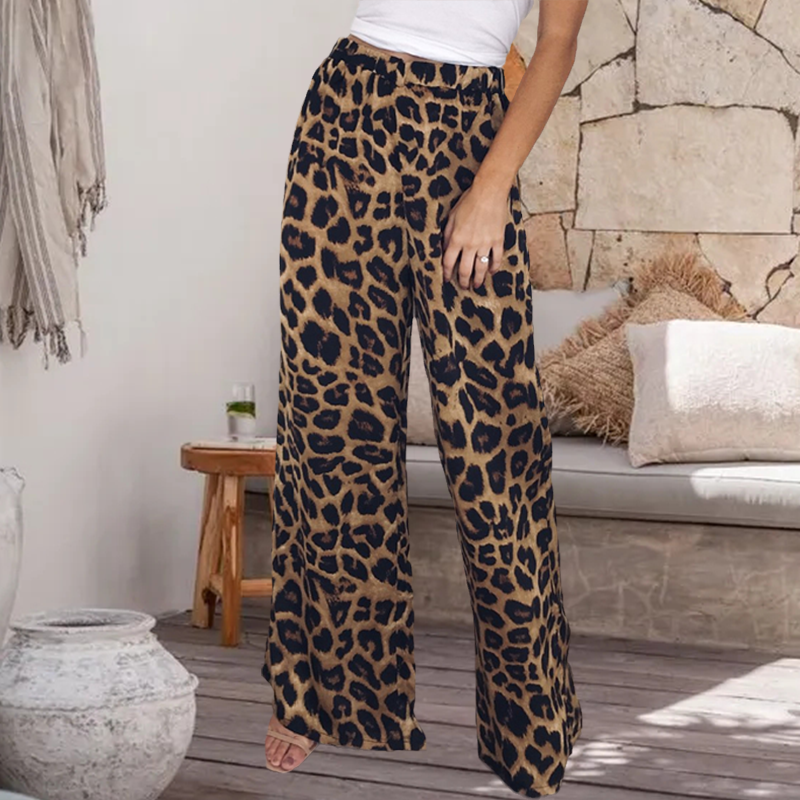 High Waist Leopard Print Wide Leg Pants