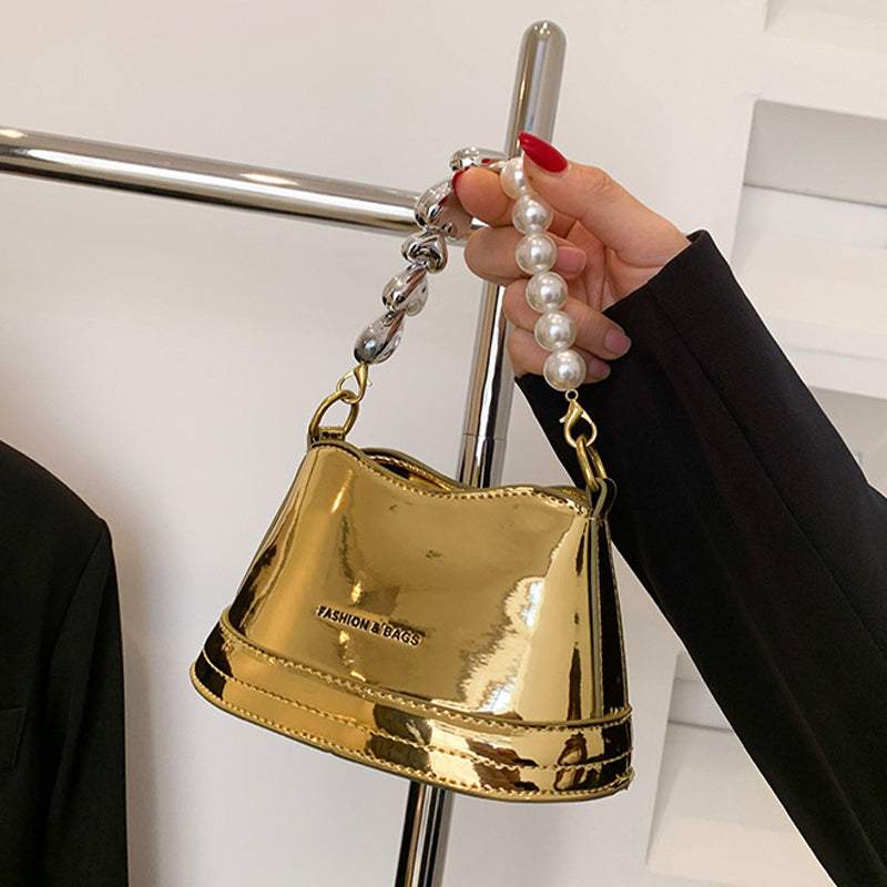 Mirror Laser Diagonal Pearl Handbag
