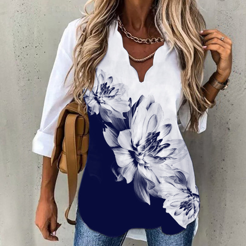 Wavy Neck Print T-shirt