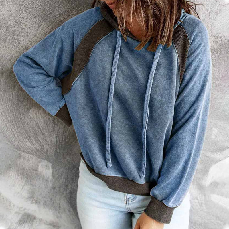 Casual Panel Hooded Long Sleeve Sweatshirt