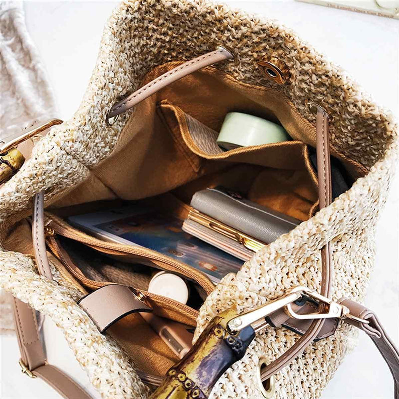 RATTAN STRAW BUCKET BAG