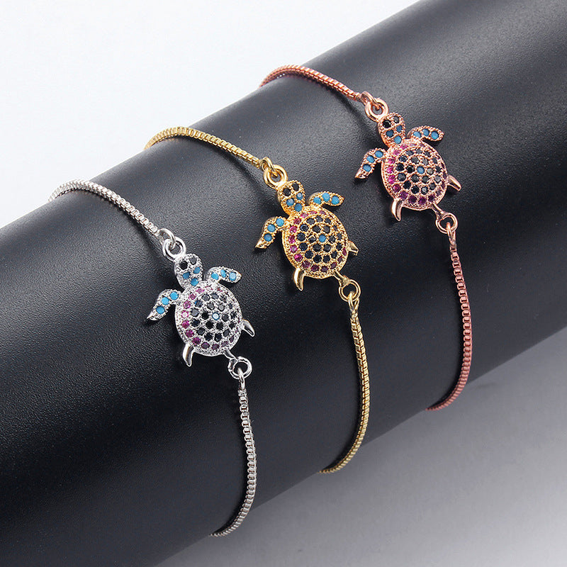 Zircon inlaid cute little turtle bracelet