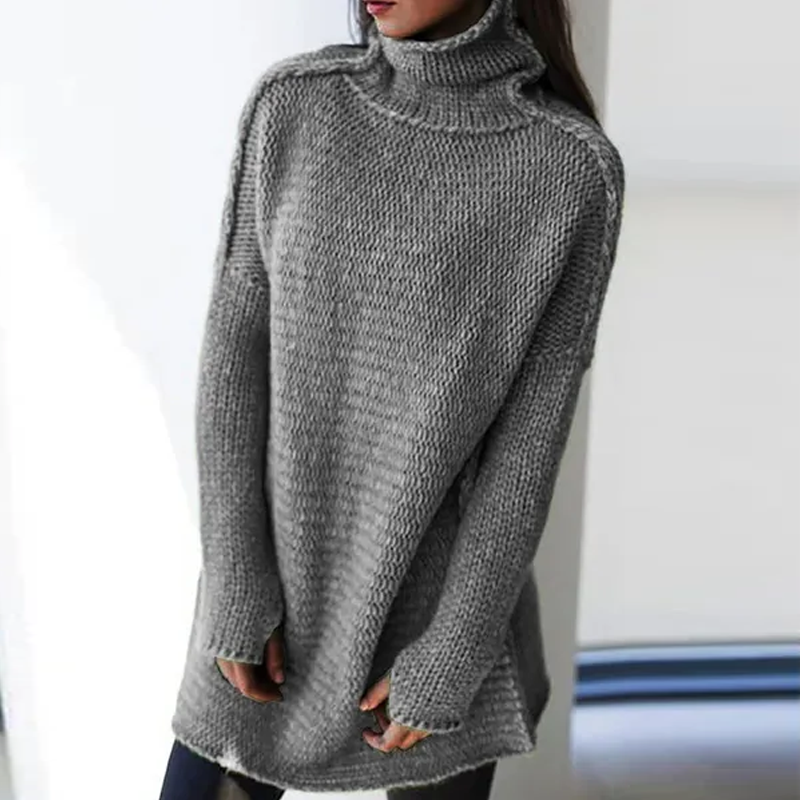 Solid Color Turtleneck Long Sleeve Pullover