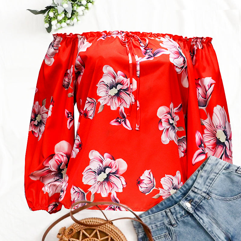 One-Line Neck Loose Print Top