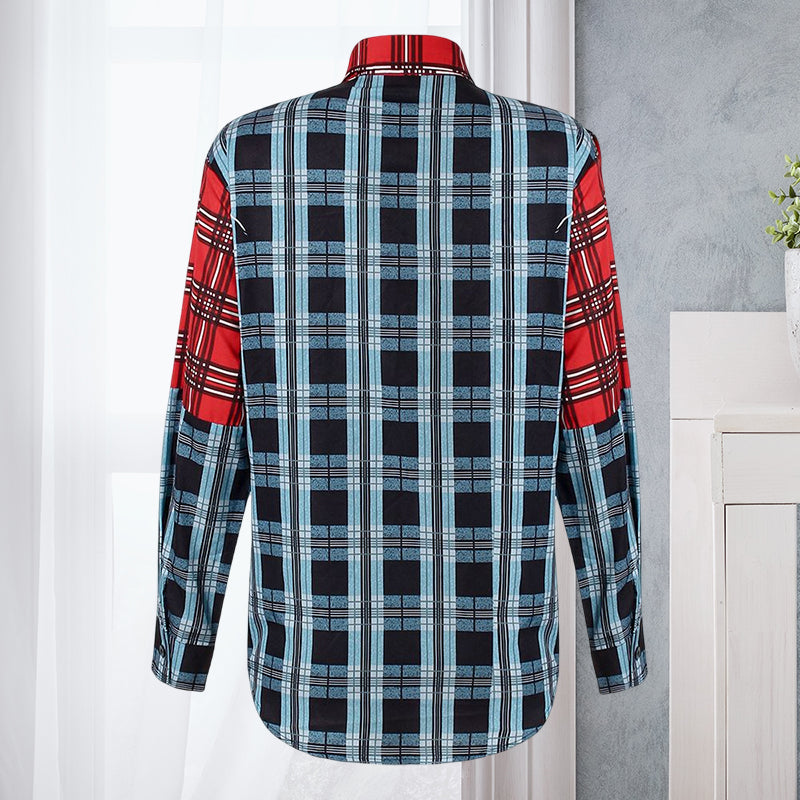 Fashion Patchwork Printed Long Sleeve Shirt