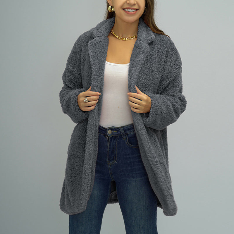 Ladies Double Sided Plush Warm Solid Color Coat