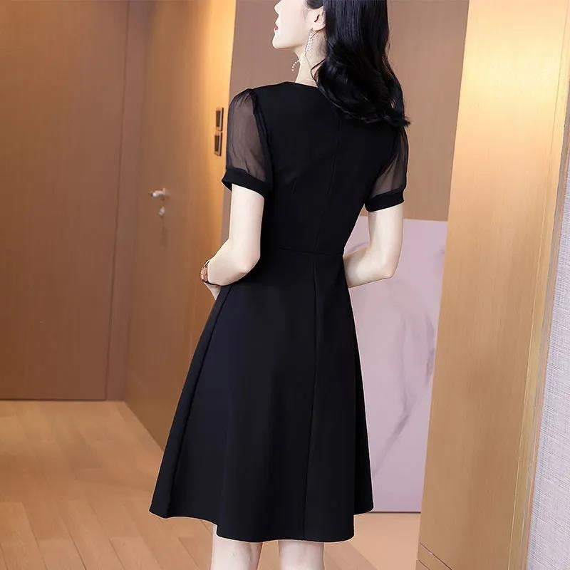 Square Neck Mesh Short Sleeve Dress