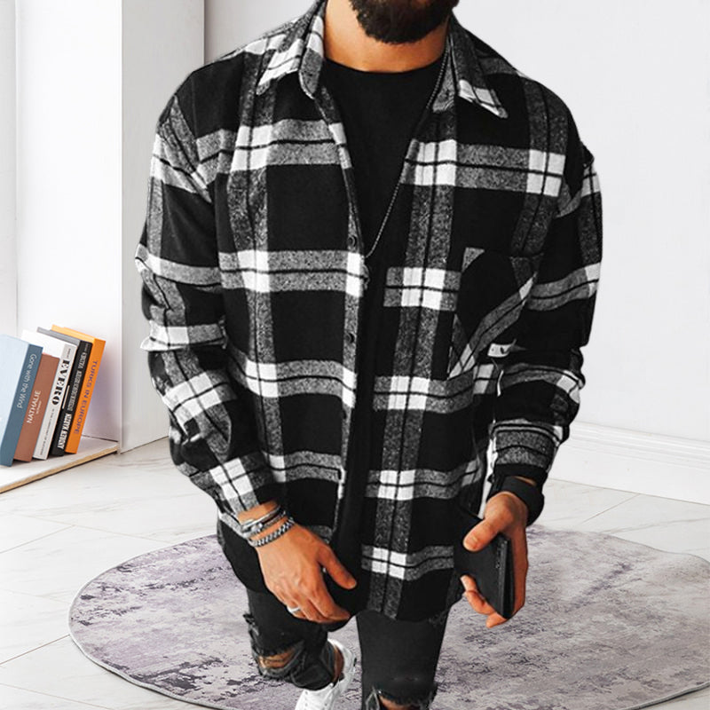 Wool Lapel Single-Breasted Plaid Shirt Jacket