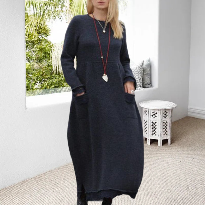 Long Crew Neck Pullover Knit Dress