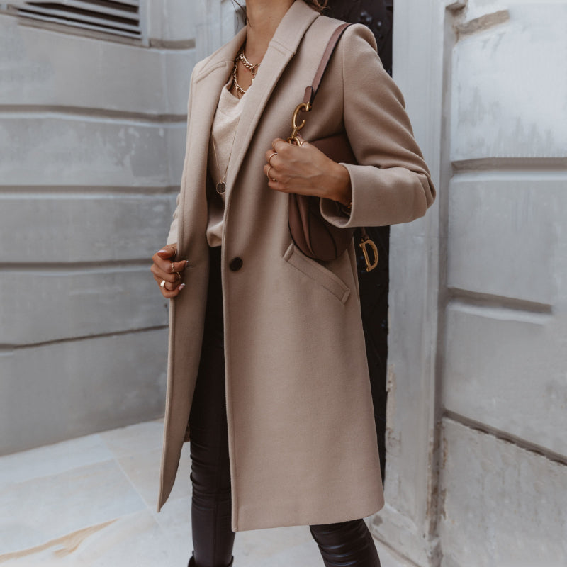 Lapel Button Wool Coat