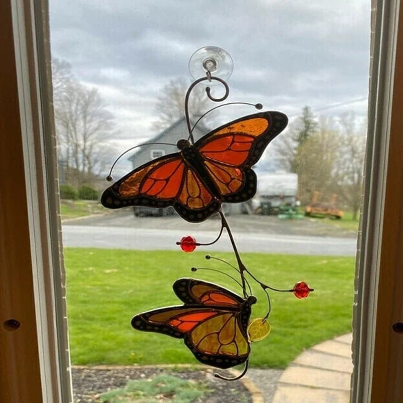 Stained Monarch Butterfly Glass Window Decor