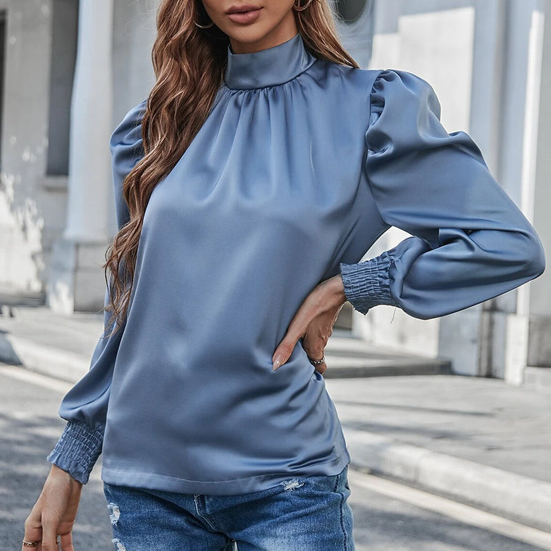 Half Turtleneck Puff Long Sleeve Shirt