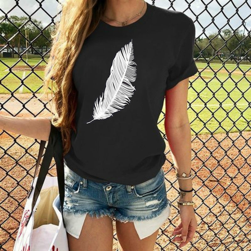 Feather Print Short Sleeve T-Shirt