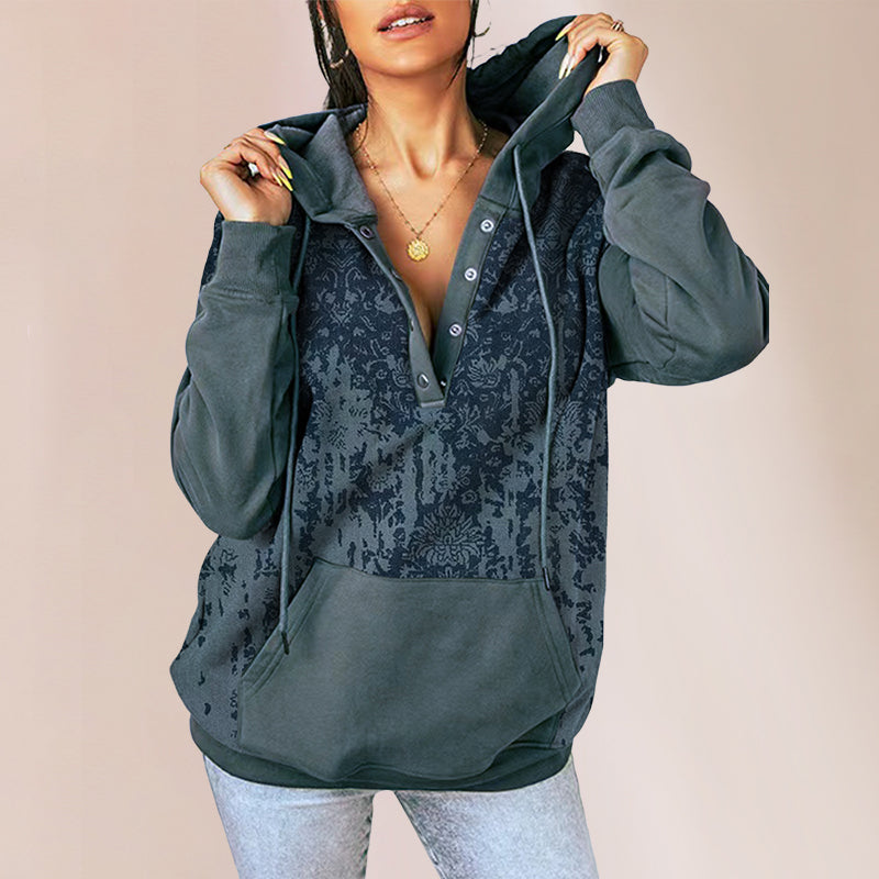 Printed Hooded Colorblock Sweatshirt