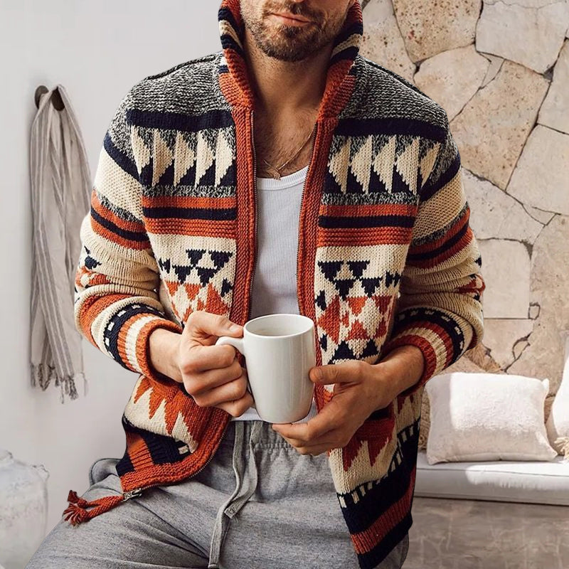 Long Sleeve Lapel Jacquard Sweater Cardigan