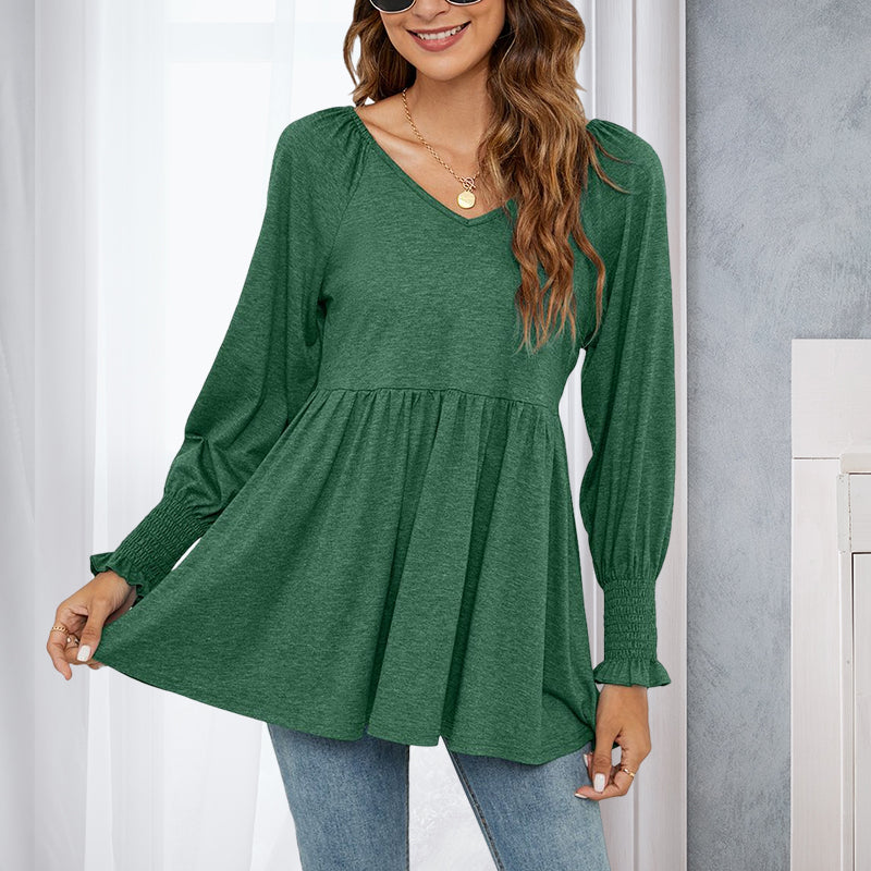 V-Neck Puff Long Sleeve T-Shirt