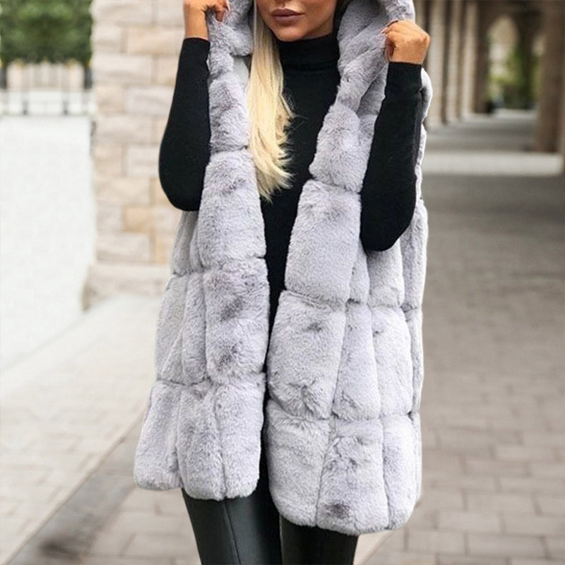 Hooded Jacket Faux Fur Vest Cardigan