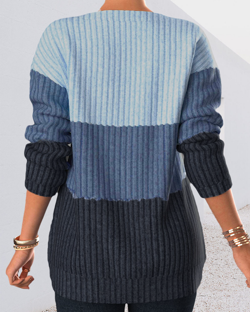Color Block Zipper Blouse