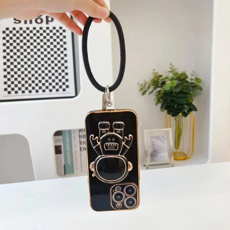 6D Plating Astronaut Stand Phone Case With Pendant