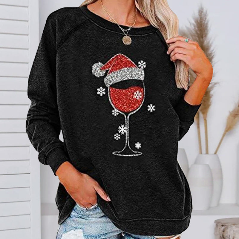 Christmas Wine Glass Print Sweatshirt