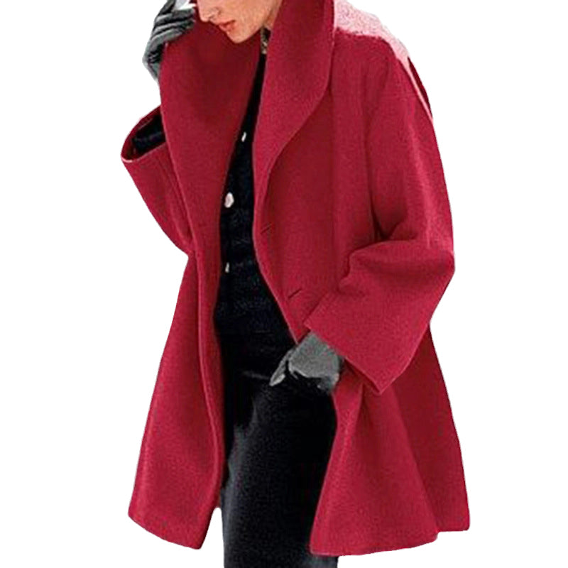 Round Neck Loose Hooded Woolen Coat