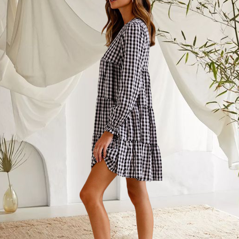 Round Neck Plaid Dress