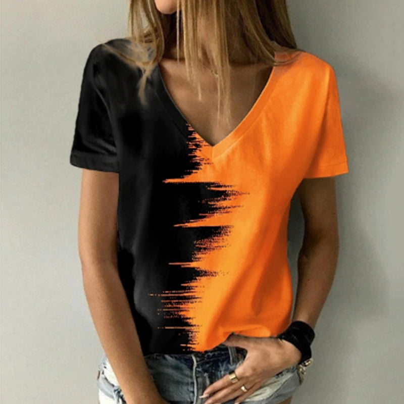 Digital Print V-Neck T-Shirt