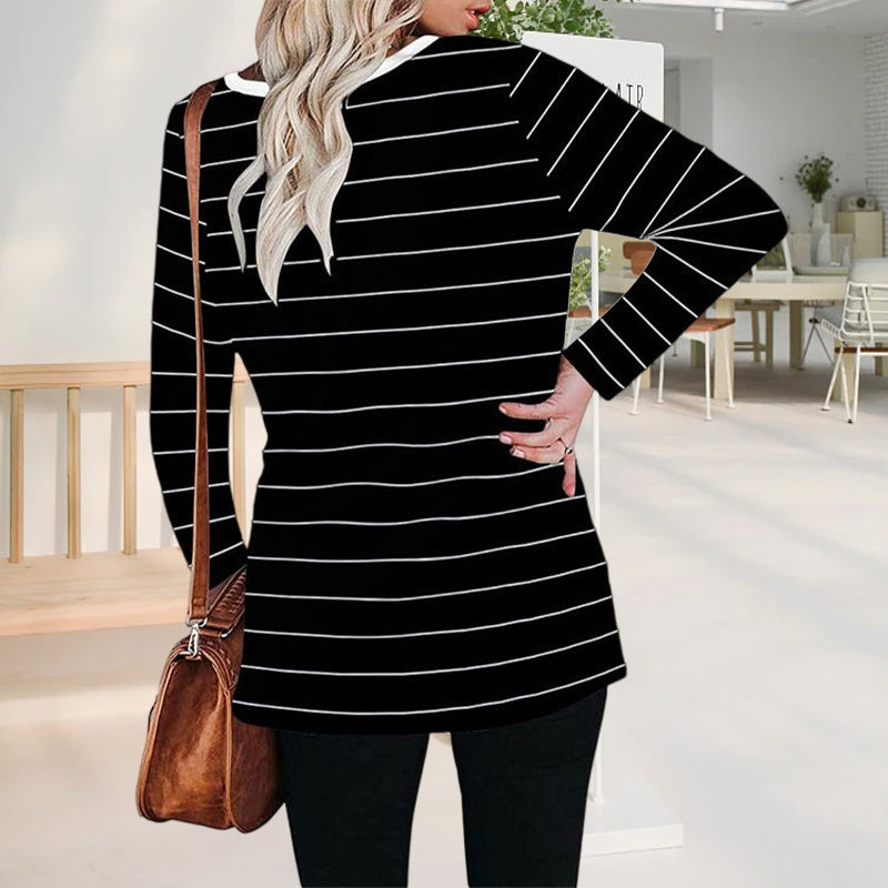 Long Sleeve V Neck Striped T-Shirt