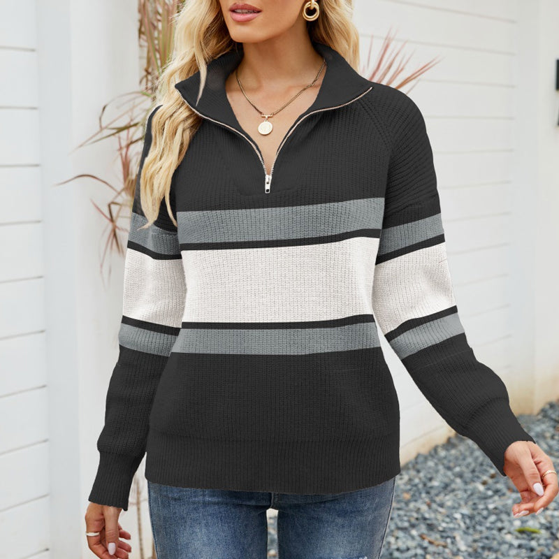 Knitted Long Sleeve Zip Sweater