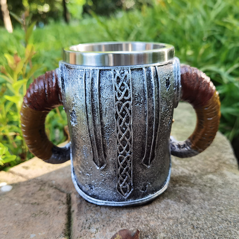 Viking Skeleton Mug with Horn Handles