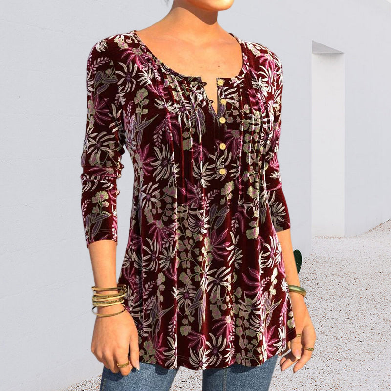 Floral Print Split Neck Top