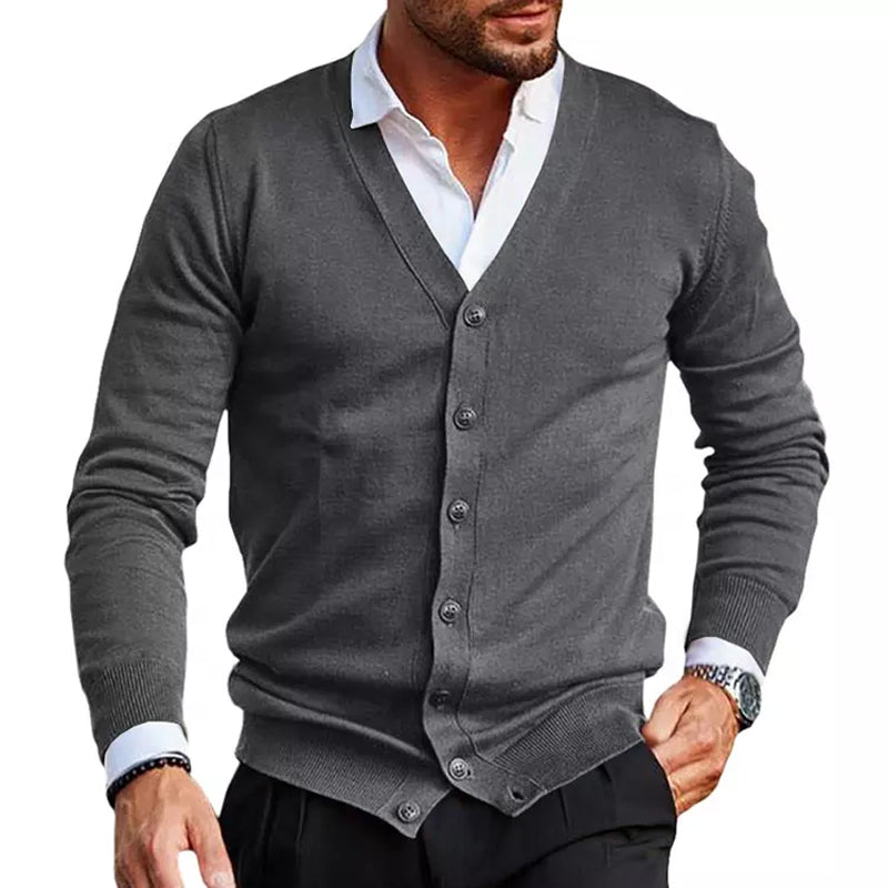 Solid Color V Neck Cardigan