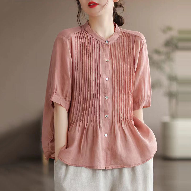 Classic Pleated Temperament Fine-Grained Commuter Shirt