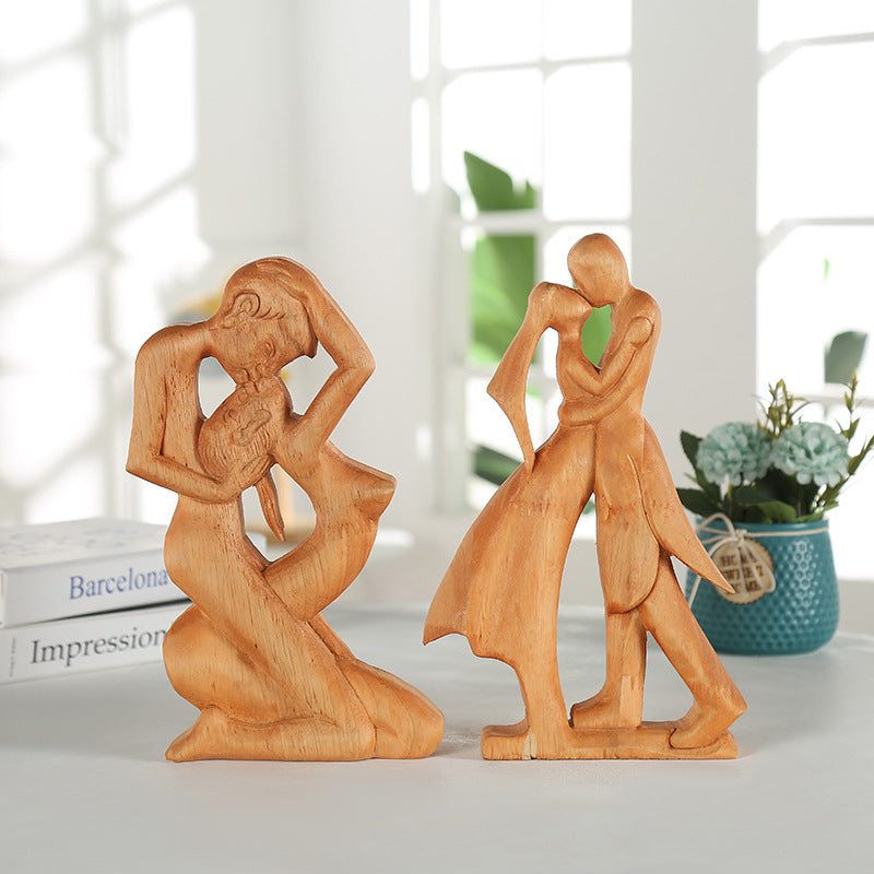 Creative Couple Wood Carving Home Decorative