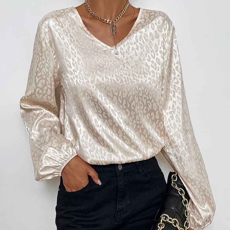 V-Neck Pullover Leopard Print Shirt
