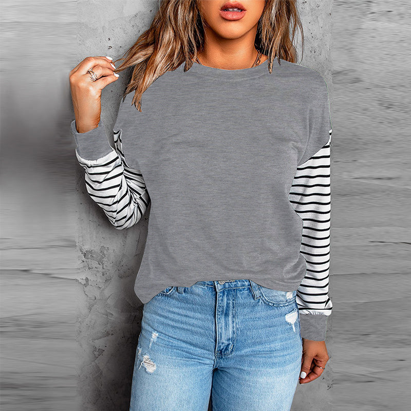 Solid Color Round Neck Long Sleeve T-Shirt