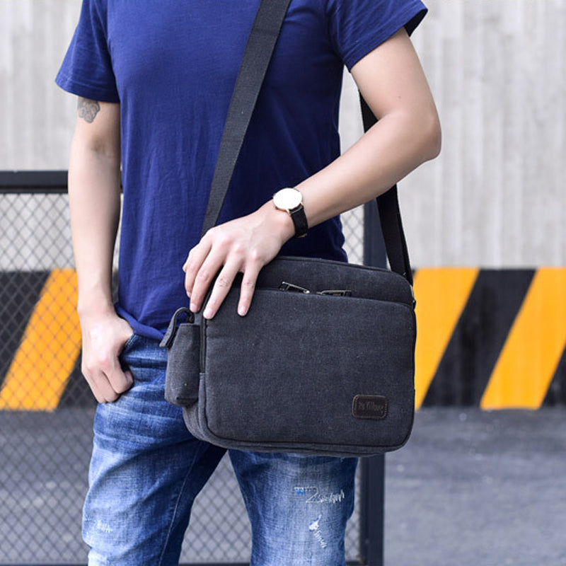 Men's one-shoulder retro canvas bag