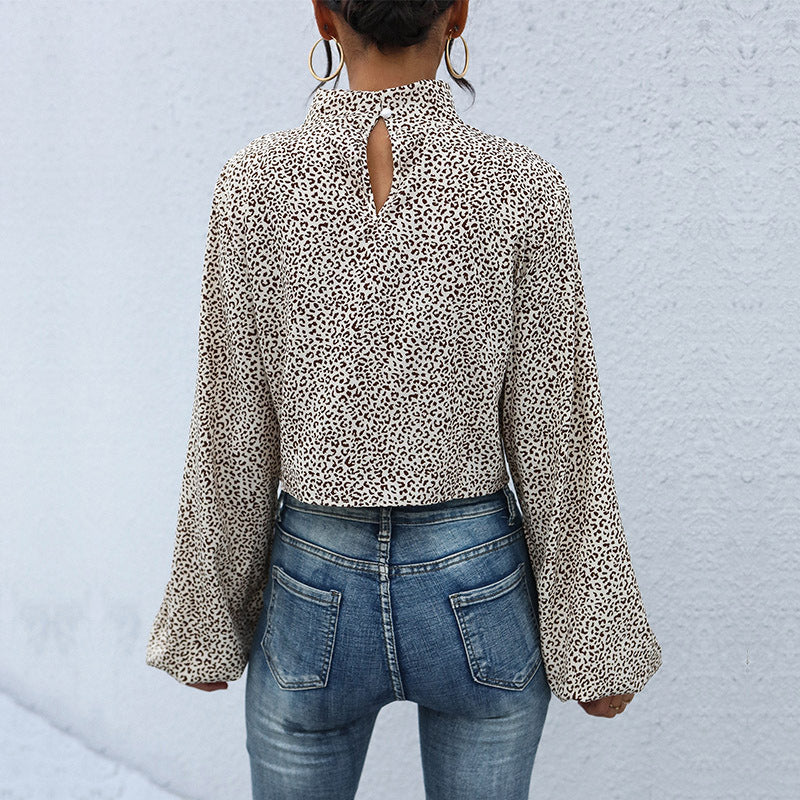Leopard Print Chiffon Crop Shirt
